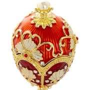 Red Faberge Egg Music Box with Pearl on Top