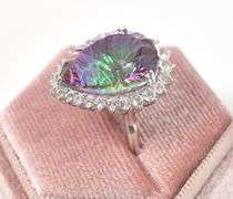 Dreamy Massive 14.28CTS Pear-Cut Mystic Topaz & Sapphire Gemstone Ring in Sterling Silver