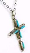 Vintage Zuni Navajo Sterling Turquoise Cross & Chain