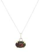 14kt White gold 3.74ct Black opal and diamond pendant on chain