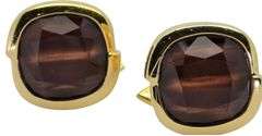 18K (750) Yellow Gold - Natural 15 Ct Brown Quartz: Cufflinks