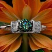 14 Kt White Gold Plated 3.25 Ct Deep Emerald Green Fire Moissanite Ring
