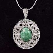 Inspiring 11.34CTS Natural Cabochon-Cut Emerald & 3.98CTW White Sapphire Gemstone Pendant Necklace i