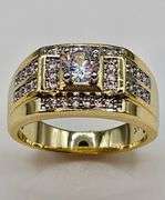 Men's 14 Kt Gold Plate 3.85 Cttw Lab Simulated Diamond Ring.