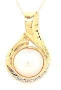 14kt Yellow gold 12mm Mabe pearl and diamond accent slide pendant on chain necklace