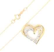 10kt Yellow gold Double row diamond open heart pendant on chain