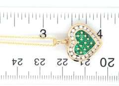 14kt Yellow gold Emerald and diamond heart shaped pendant on chain