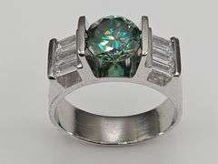 14 Kt White Gold Plated 3.25 Ct Deep Emerald Green Fire Moissanite Ring