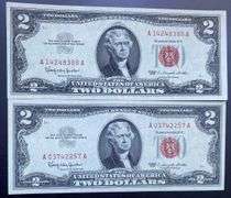 2 Unc 1963 $2 Red Seal US Notes