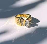 Ladies Sparklin14 Kt Tri-Layered Yellow Gold Plated Rare 3.35 Ct Marquis Cut Lab Simulated Diamond R