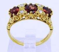 Beautiful 18K Gold Garnets & Diamonds Ring, 5.25
