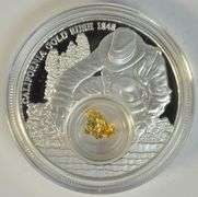 2016 Niue California Gold Rush $5.00 1 Troy Oz Proof Silver & 24K Gold Leaf Coin