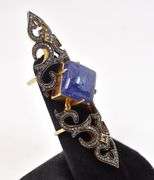 Stunning Rare Design 14.00CTS Square Shaped Cabochon-Cut Tanzanite & Diamond Knuckle Ring in 14K Yel