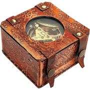 Antique Brass & Copper Sundial Compass in Leather Case