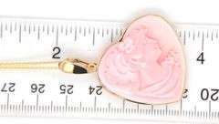 14kt Yellow gold Carved heart shaped Coral pendant on chain