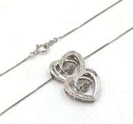 925 Sterling silver double heart crystal pendant on box chain necklace