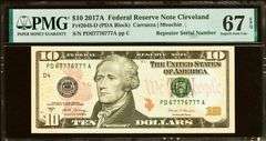 Superb Crisp 2017A $10 Note Cleveland-Repeater Serial Number 67776777 PMG 67 EPQ!