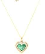 14kt Yellow gold Emerald and diamond heart shaped pendant on chain