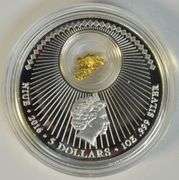 2016 Niue California Gold Rush $5.00 1 Troy Oz Proof Silver & 24K Gold Leaf Coin