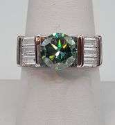 14 Kt White Gold Plated 3.5 Ct Paraiba Green Fire Moissanite Ring