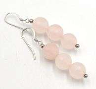 Set of Rose quartz necklace, bracelet and dangle earrings