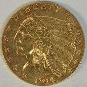 Scarce key date 1914 US $2.50 Indian Gold Piece in Near Mint