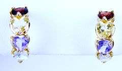 14K Multi-Colored Gemstone Half Hoop Earrings