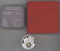 2016 Niue California Gold Rush $5.00 1 Troy Oz Proof Silver & 24K Gold Leaf Coin