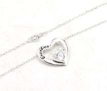 925 Sterling silver Grandma cubic zirconia double heart pendant on chain