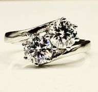 Twin Solitaire 14 Kt White Gold Plate 4.5 Ctw VVs1 F-G Fire Moissanite Ring