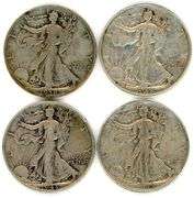 Four Different Walking Liberty Half Dollars: 1938-1944