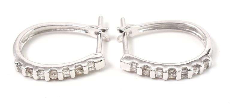 Dazzling 10K White Gold Diamond Hoop Earrings