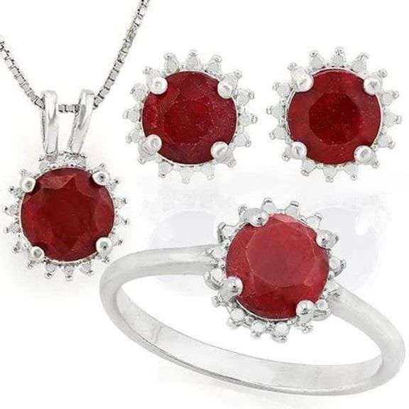 ENHANCED GENUINE RUBYS STERLING SILVER JEWELRY SET