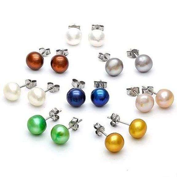 8 PAIRS MULTI COLOR MAN-MADE PEARL EARRINGS SET