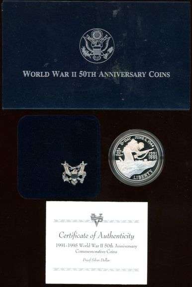 2 Different Proof Commemorative Silver Dollars w/Box & CoA: 1991-95 & 1992