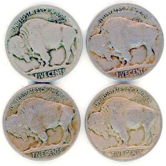 4 Different Buffalo Nickels: 1915-1918
