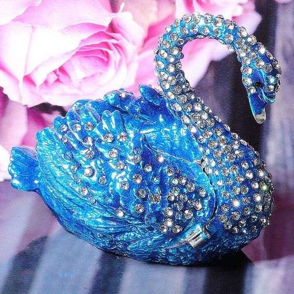 Blue Swan Trinket Box Hand-Painted Collectible Ring Holder