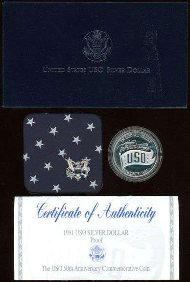 2 Different Proof Commemorative Silver Dollars w/Box & CoA: 1991 & 1992