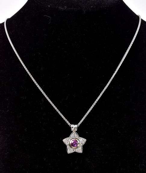Amazing 14K White Gold Pink Tourmaline Gemstone and Diamond Star Pendant Necklace