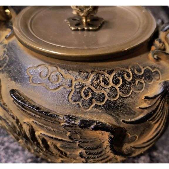 Japanese Dragon and Phoenix Cast Iron Teapot