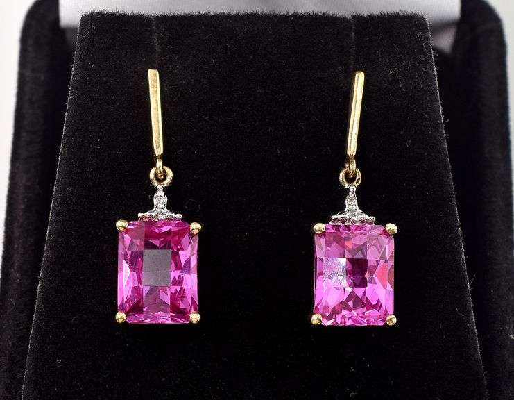 Beautiful 10K Yellow Gold Pink Topaz Gemstone Earrings