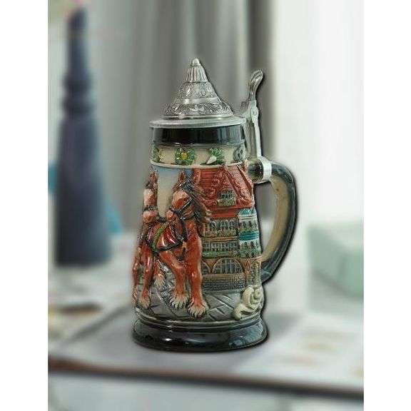 German Oktoberfest Ceramic Beer Stein with Pewter Lid
