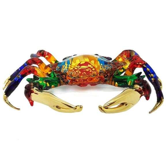 6" Long Multicolor Crab Blown Glass Figurine