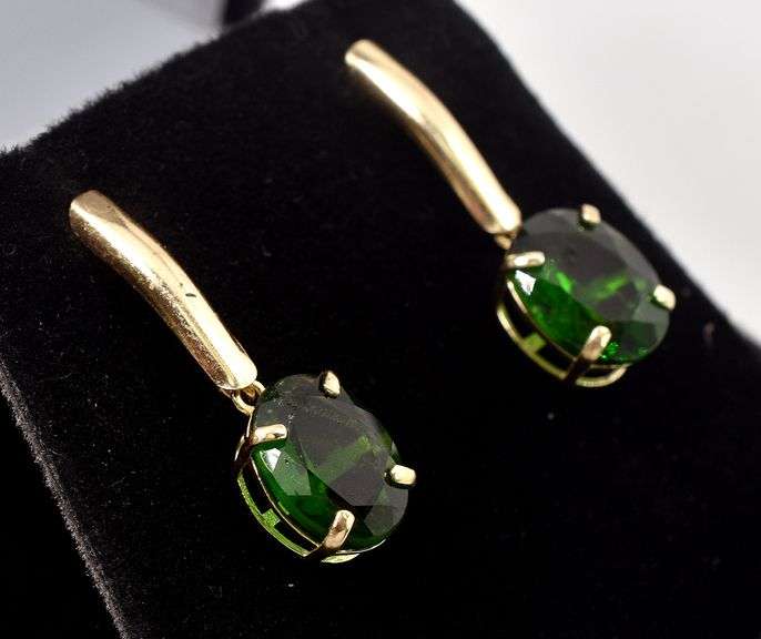 Amazing 10K Yellow Gold Emerald Gemstone Dangle Earrings