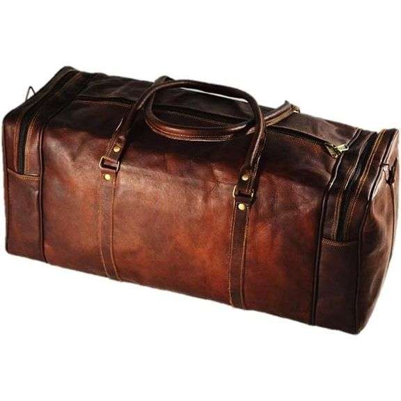 Genuine Vintage Brown Leather Duffel Bag