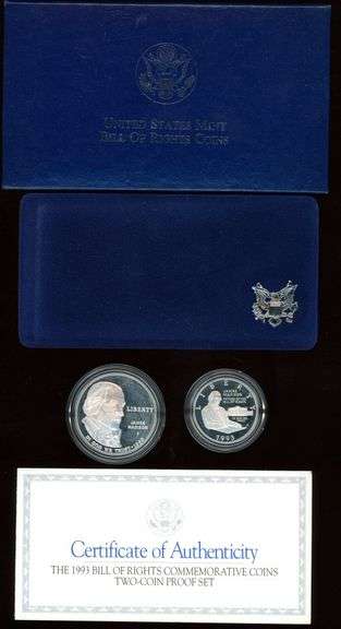 1993 Bill of Rights 2-Piece Proof Commemorative Set w/Box & CoA