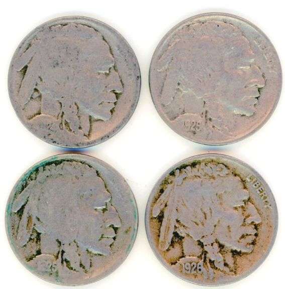 4 Different Buffalo Nickels: 1924-S-1926