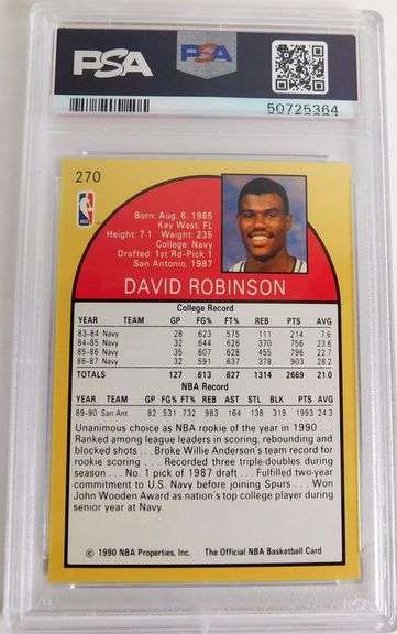 1990 David Robinson Graded Rookie of the Year Basketball Card