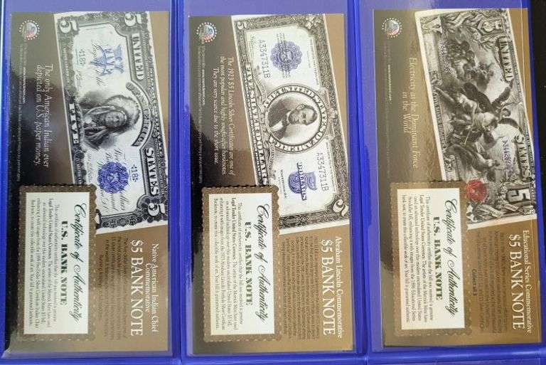 3 Different Commemorative $5 Bank Notes in Original Packaging w/CoA