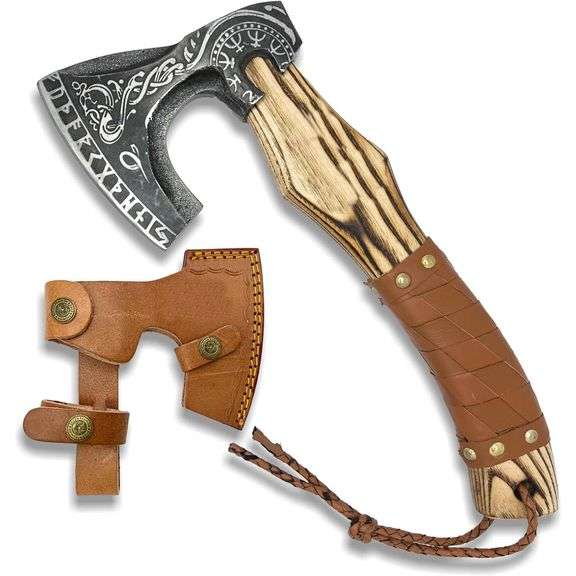 13" Handmade Carbon Steel Viking Axe with Leather Sheath